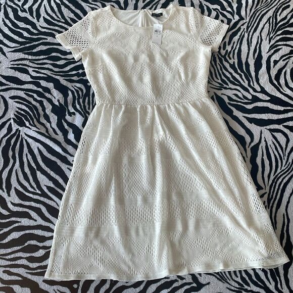 Beautiful Ann Taylor lace eyelet white skater women’s mini dress NWT size 4 - Picture 3 of 16